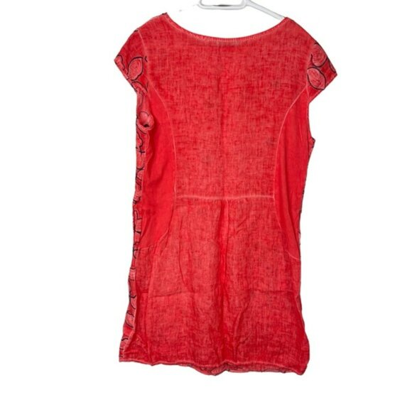 Lungo L’Arno Women’s Red Floral Linen MIDI Dress Bloomchic Cap Sleeve Size Large - Picture 8 of 11